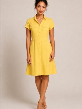 Butter Yellow Button-Front Knee Length Shirtdress Size 4